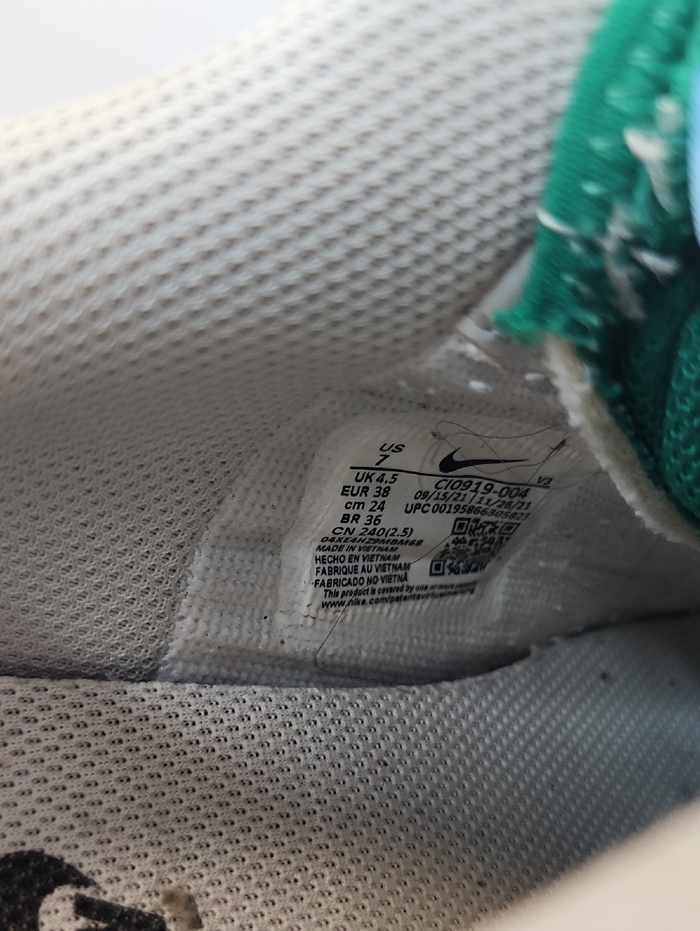 Nike Air Force 1 White Blue Green Low Top Sneakers Shoes Size 7 - Picture 12 of 13